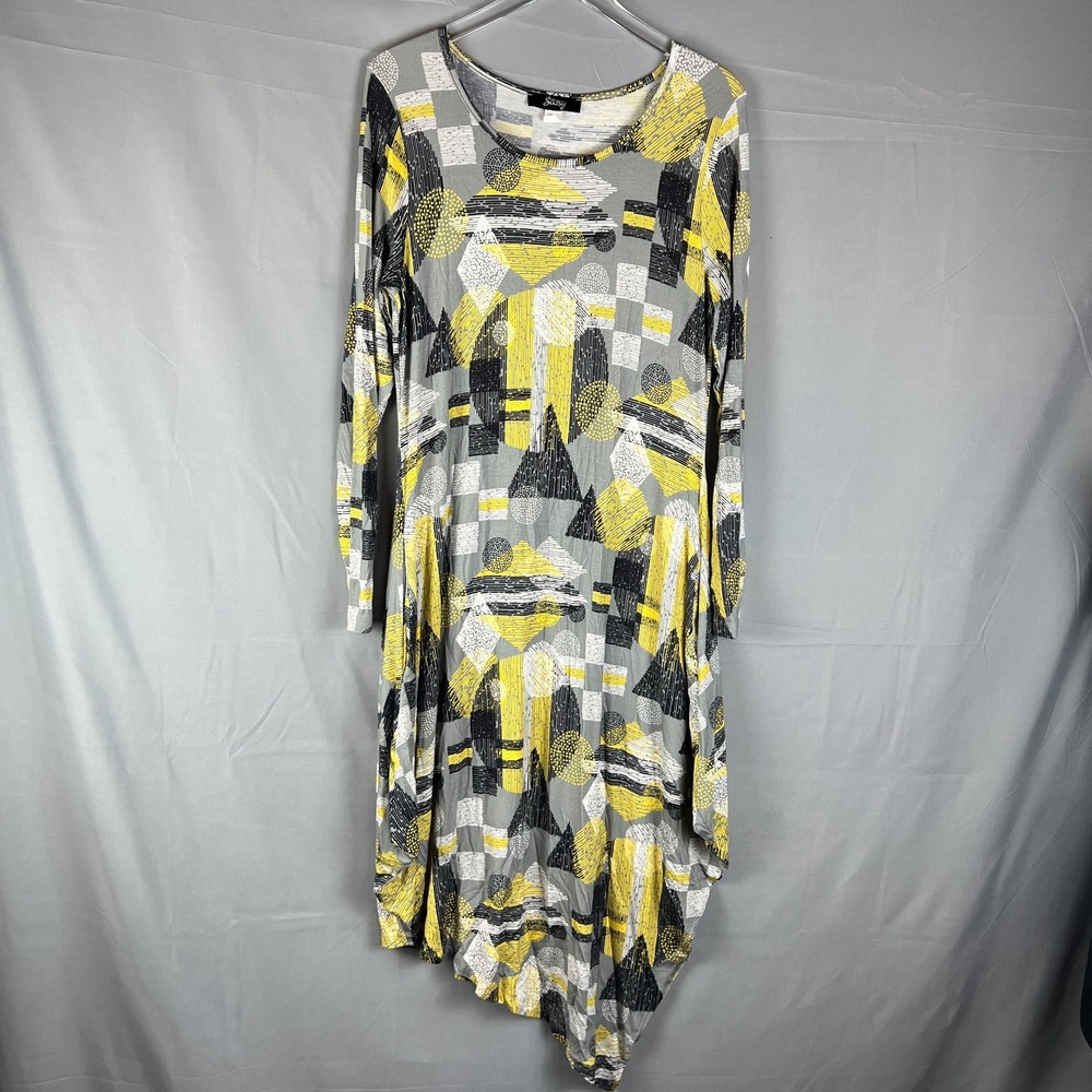 Ever Sassy Maxi Dress Women Medium Multicolor Geometric Stretch Asymmetrical Hem